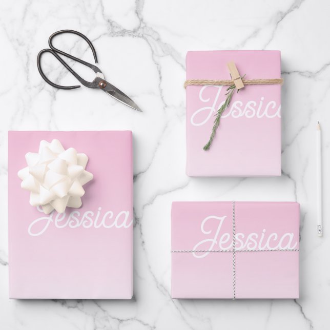 (Editable) Light Pink Color Ombre & Your Text Geschenkpapier Set (Vorderseite)