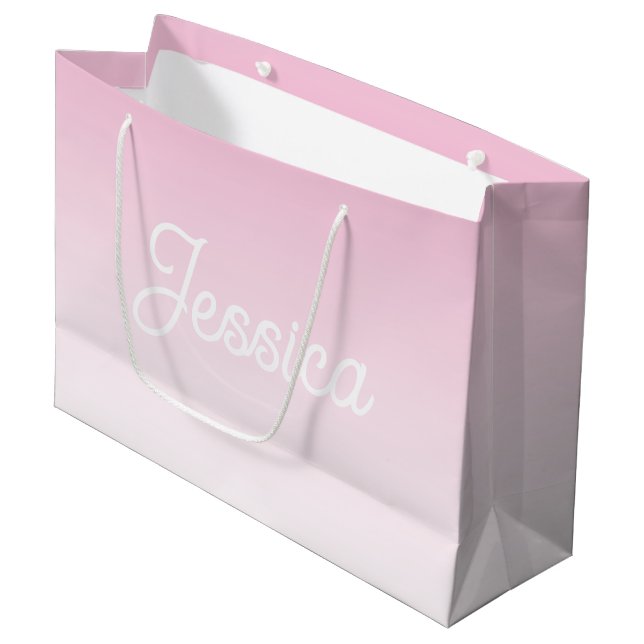 (Editable) Light Pink Color Ombre & Your Text Große Geschenktüte (Vorderseite Schrägansicht)