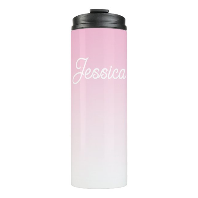 (Editable) Light Pink Color Ombre & Your Text Thermosbecher (Vorderseite)