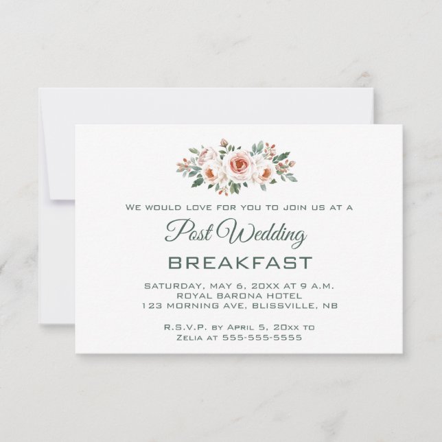 Editable Light Pink Roses Post Wedding Breakfast RSVP Karte (Vorderseite)