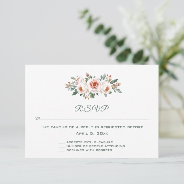 Editable Light Pink Roses Response Card RSVP Karte (Stehend Vorderseite)