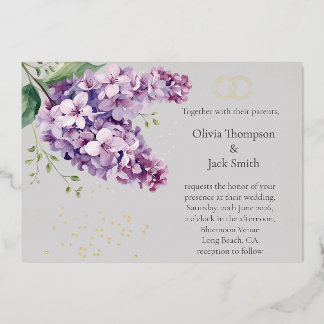 Editable Lilac Floral Invitation, Floral and Gold Folieneinladung