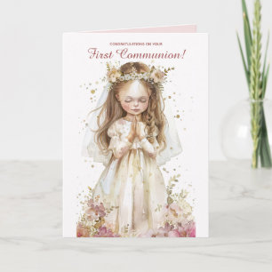 Editable Little Girl Praying Erste Kommune Karte