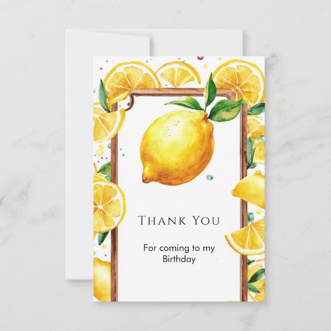 Editable Little Lemon Birthday Dankeskarte (Vorderseite)