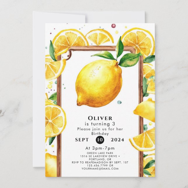 Editable Little Lemon Birthday Einladung (Vorderseite)