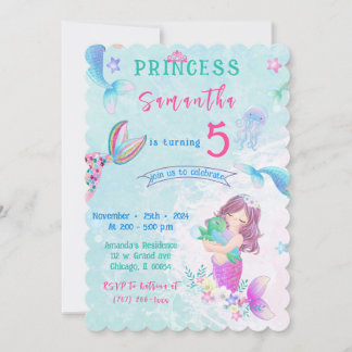 Editable Little Mermaid Birthday Einladung