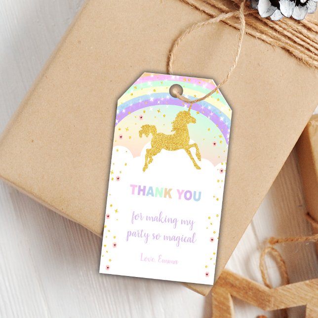 Editable Magic Gastgeschenk Labels Geschenkanhänger (Golden Glitter Unicorn Birthday Tags)