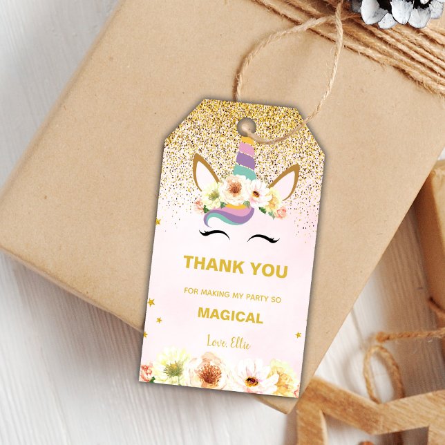 Editable Magic Gastgeschenk Labels Geschenkanhänger (Glitter Unicorn Birthday Gift Tags)