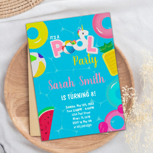 Editable Magical Summer Swim Party laden Einladung