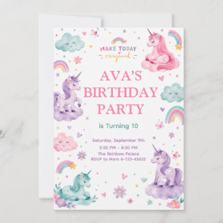 Editable Magical Unicorn Birthday Card Einladung