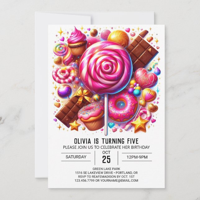 Editable Majestic Candyland Digital Geburtstag Einladung (Vorderseite)