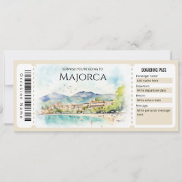 Editable Mallorca Flugzeug Boarding Ticket Einladung