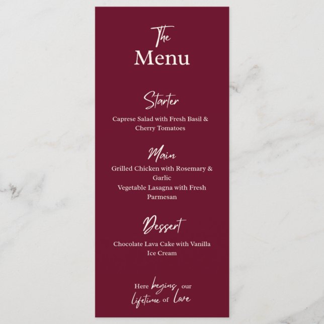 Editable Maroon Wedding Flat Menu Card  Menükarte (Vorderseite)