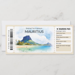 Editable Mauritius Boarding Pass Flugzeug Ticket Einladung