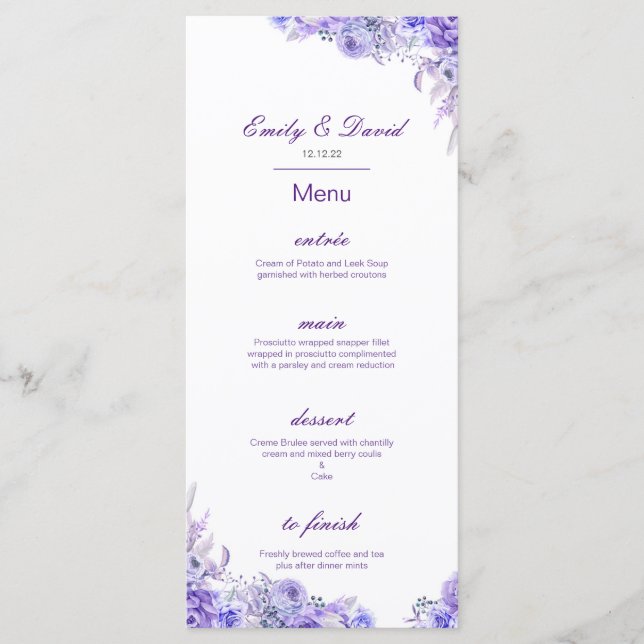 Editable Menu, Wedding Menu, Baby Shower, Bridal   Menükarte (Vorderseite)