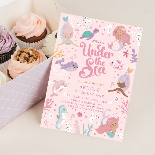 Editable Mermaid 1. Geburtstag Einladung (Editable Mermaid 1st Birthday Invitation
)