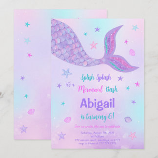 Editable Mermaid Birthday Einladung