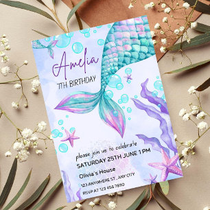 Editable Mermaid Birthday Einladung Pink Mermaid