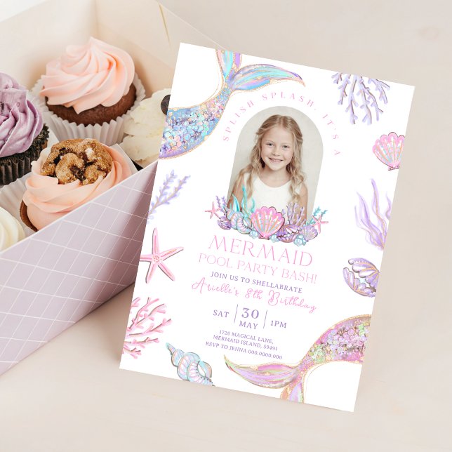 Editable Mermaid Schwanz Pool Party Einladung (Editable Mermaid Tail Pool Party Invitation
)