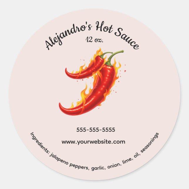 Editable Mexican Flaming Hot Sauce Label Runder Aufkleber (Vorderseite)