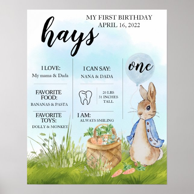 Editable, Milestone chart, Peter Rabbit, Bunny, Poster (Vorne)