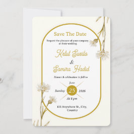 Editable Minimalist Gold Botanical Wedding Invite Einladung
