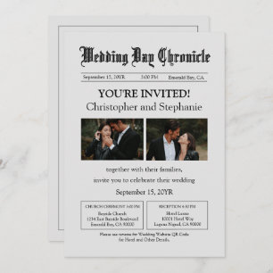 Editable Minimalistisch Newspaper Two Fotos QR Cod Einladung