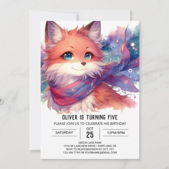 Editable Modern Fox Birthday Einladung (Vorderseite)
