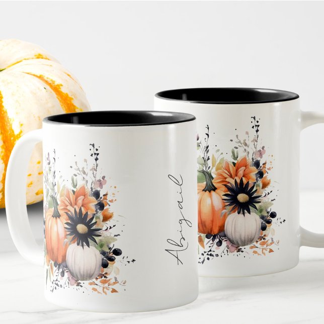 Editable Modern Niedlich Giro Orange Pumpkin Fall Zweifarbige Tasse (Von Creator hochgeladen)