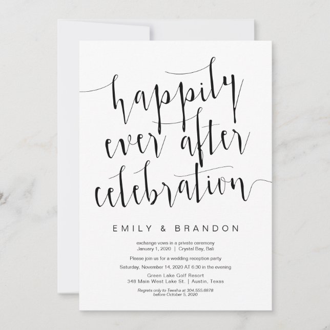 Editable moderne Schwarze Schrift, Hochzeitsfeier Einladung (Vorderseite)