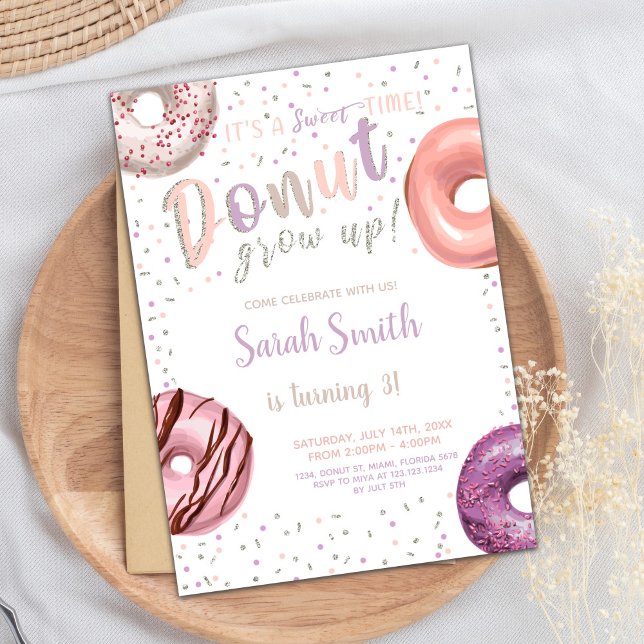 Editable Moderne Sprinkle Party laden ein Einladung (Donut Silver Shadow Donut Birthday Invitations)