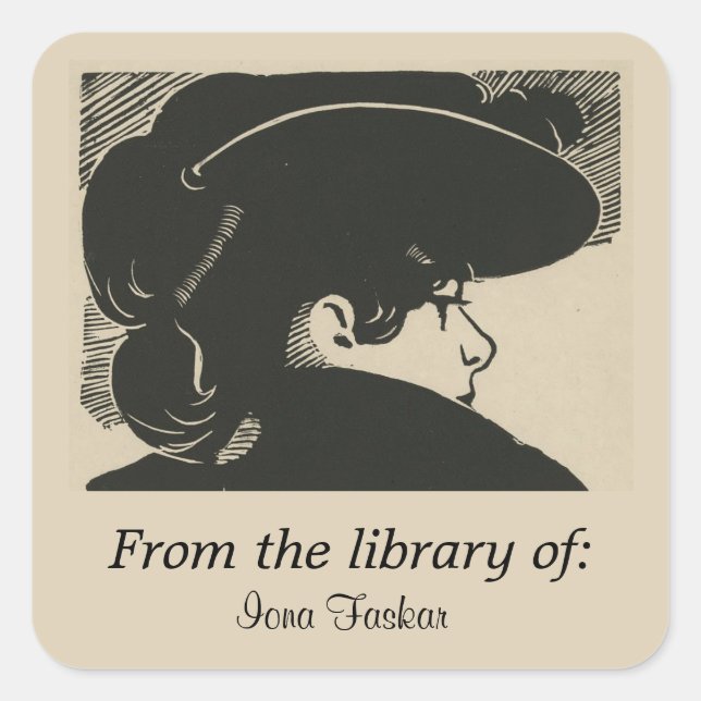 Editable modische Frauen Profil Buchzeichen Quadratischer Aufkleber (Vorderseite)