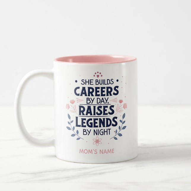 Editable Mom Quote Typography – Career & Love Zweifarbige Tasse (Links)