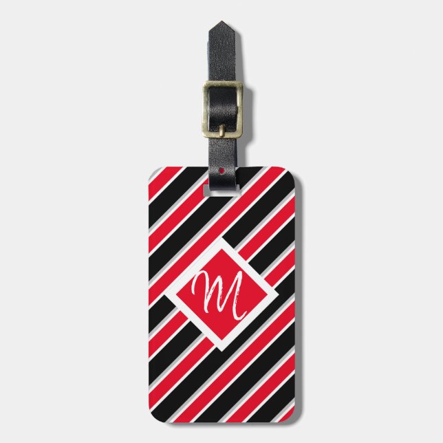 Editable - Monogram, Initial Red White Black Gepäckanhänger (Vorderseite vertikal)