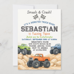 Editable Monster Truck Birthday Einladung Templat
