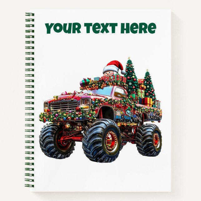 Editable Monster Truck Weihnachtsgeschenk Notizbuch (Vorderseite)