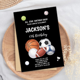 Editable Multi-Sport-Party Einladung für Jungen