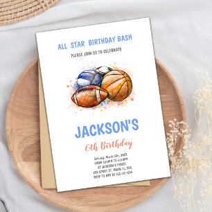 Editable Multi-Sport-Party Einladung für Jungen