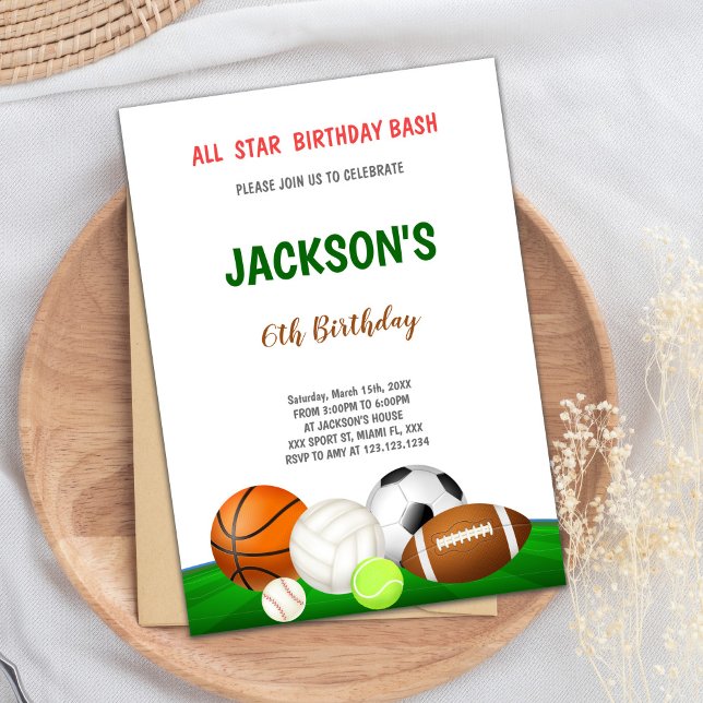 Editable Multi-Sport-Party Einladung für Jungen (All Star Bash Sports Birthday Invitations)