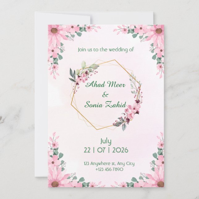 Editable Muslim wedding invitation Floral  Einladung (Vorderseite)