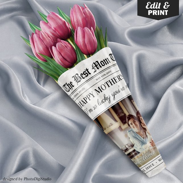 Editable Mütter Day Newspapier Blume Bouquet Geschenkpapier Set (Editable Mothers Day Newspaper Flower Bouquet Wrapping Paper Sheets)