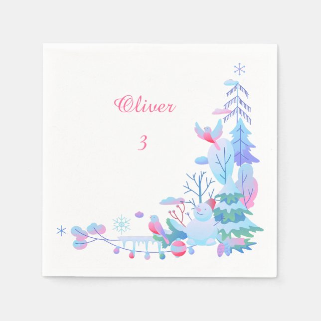 Editable Name & Age Napkins | Winter Woodland Baby Serviette (Vorderseite)