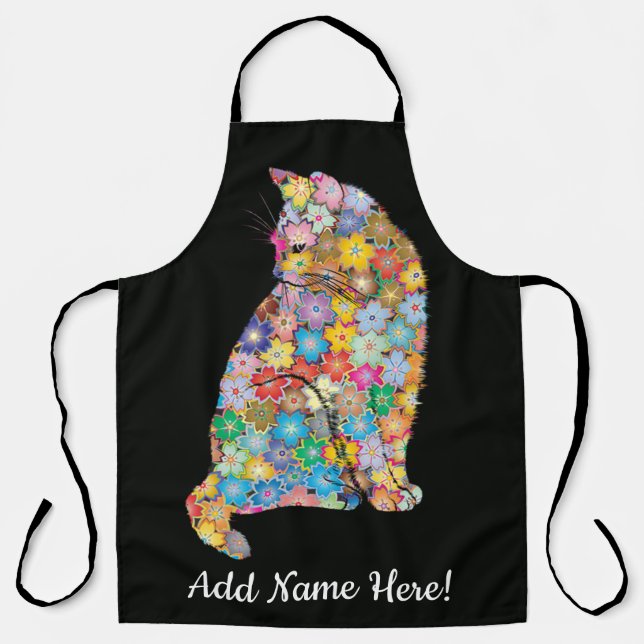 Editable Name Floral Mandala Cat Lover Schürze (Vorderseite)