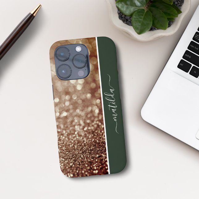 EDITABLE Name Glitzern Bokeh Rose Gold & Tiefengrü Case-Mate iPhone Hülle (Von Creator hochgeladen)
