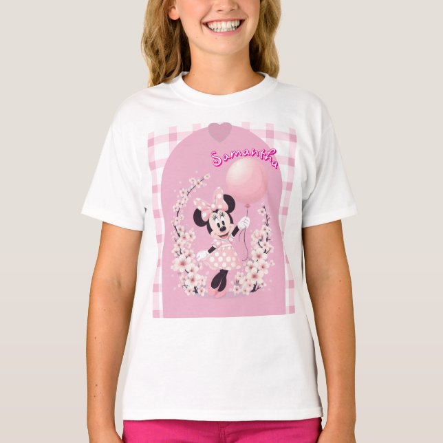 Editable name Minnie mouse Pink basic girl T Shirt (Vorderseite)