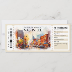 Editable Nashville Flugzeug Ticket, Tennessee Trip Einladung