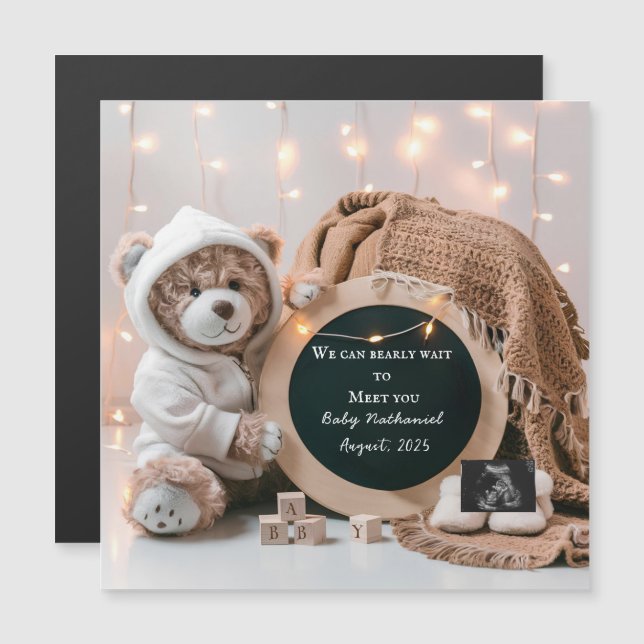 Editable neutral pregnancy announcement card magnetkarte (Vorne/Hinten)
