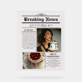 Editable Newspaper Birthday Invitation Template  Acrylschild