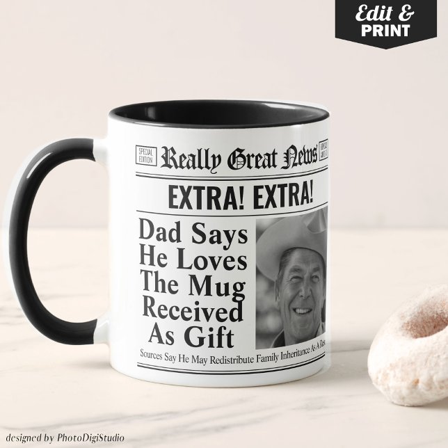 Editable Newspaper Tasse für Vater, Fun Vater Gesc (Editable Newspaper Mug for Dad, Funny Dad Gift, Personalized Fathers Day Gift)