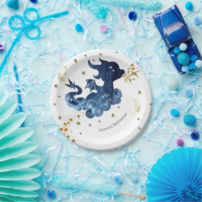 Editable Niedlich Dragon Birthday Pappteller (Party)